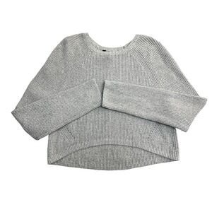 BCBGMAXAZRIA Sweater Womens Large Gray Ribbed High Low Hem Knit Crewneck Top